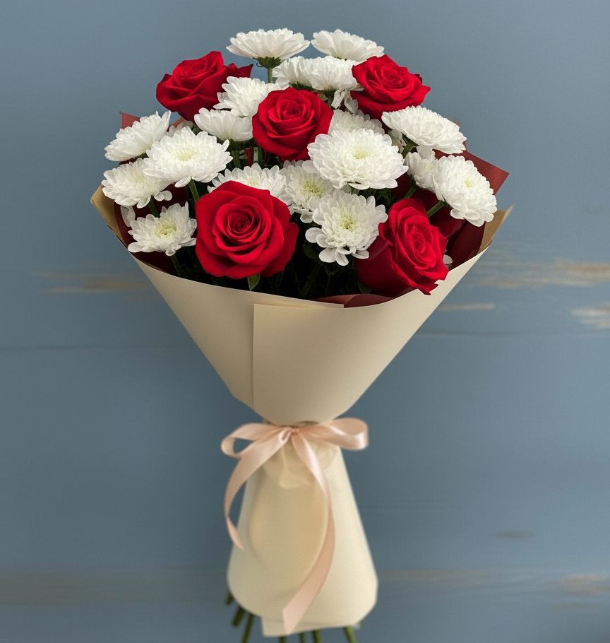 Букет цветов из: Розы и Хризантемы в Волочаевке-2