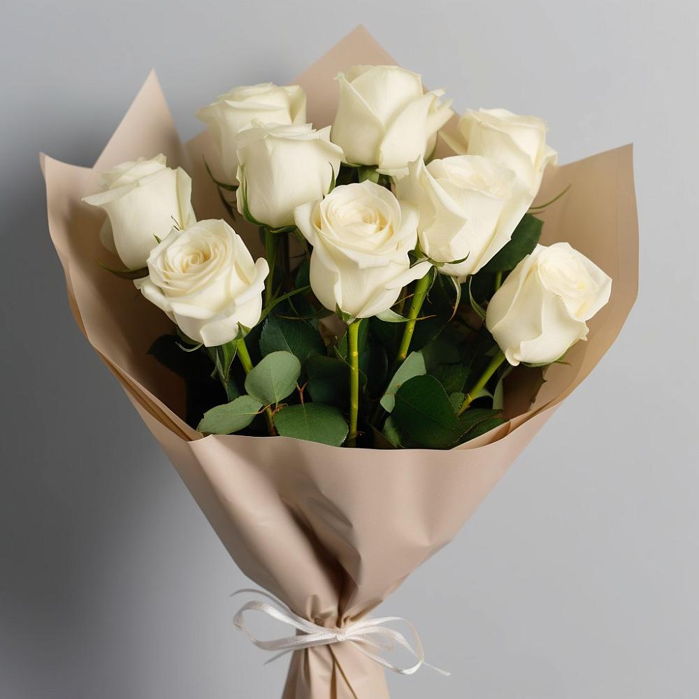 Букет 9 Белых роз Эдлесс Лав в Волочаевке-2