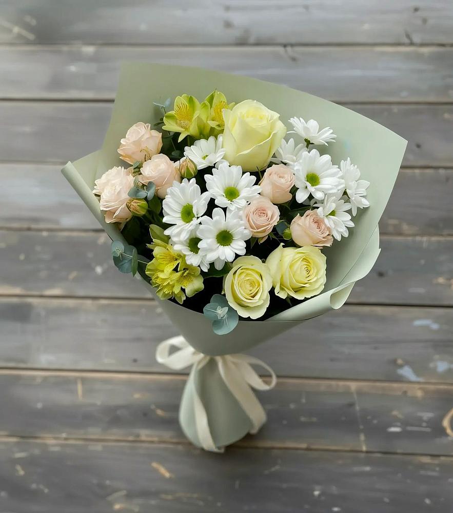 Букет цветов из: Альстромерии, Розы и Хризантемы в Волочаевке-2