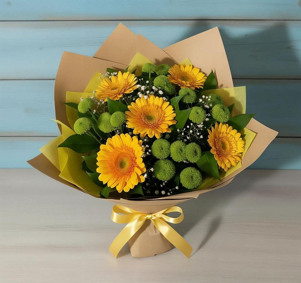 Букет цветов из: Герберы и Хризантемы в Волочаевке-2