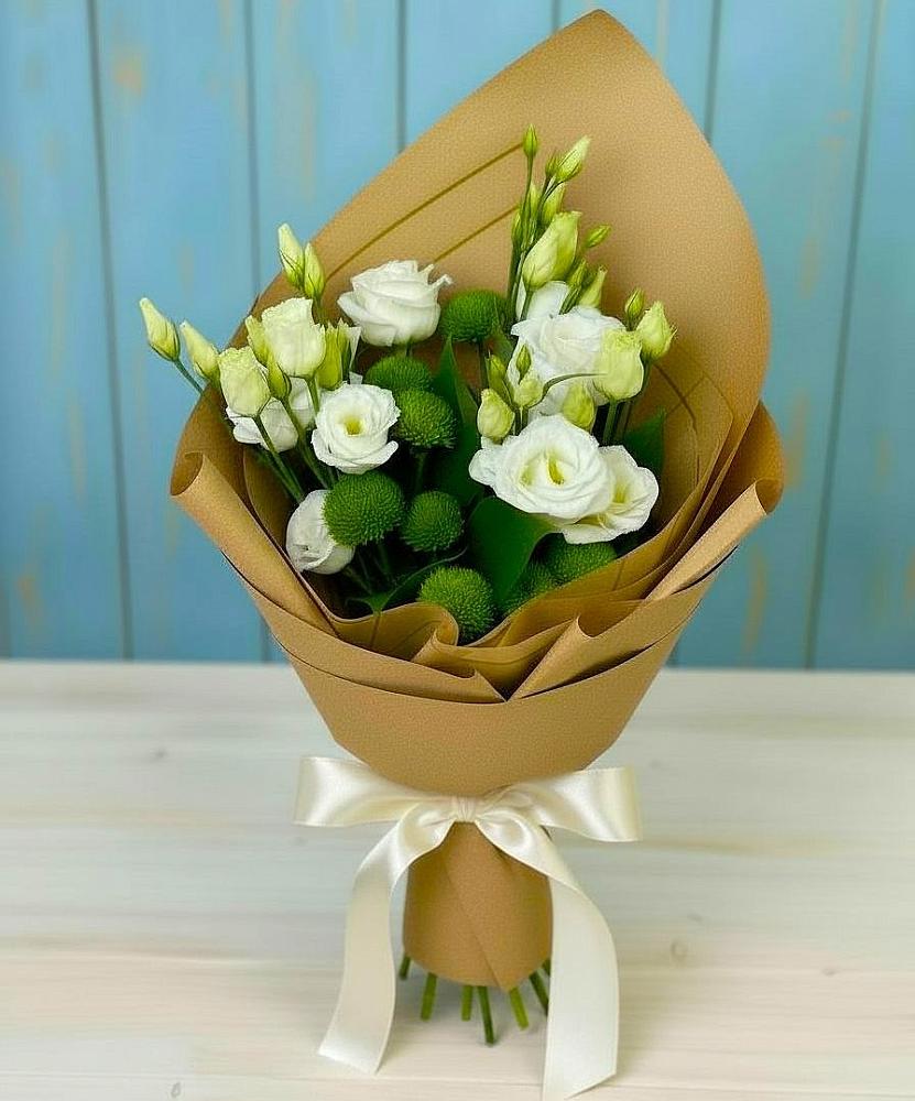 Букет цветов из: Хризантемы и Лизиантусы в Волочаевке-2