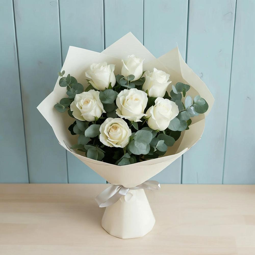 Букет Белые розы в Эвкалипте в Волочаевке-2