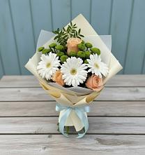 Букет цветов из:  Герберы, Розы и Хризантемы #REPLACE_PRED# Волочаевке-2